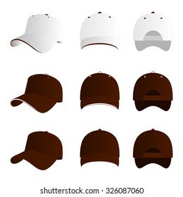 Brown and white baseball cap vector set