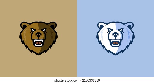 Brown and White Bear Heads for Sport Logo