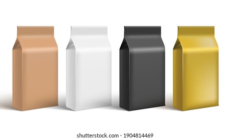 Brown, White, Black And Gold Craft Paper Bag Packaging On White Background. EPS10 Vector
