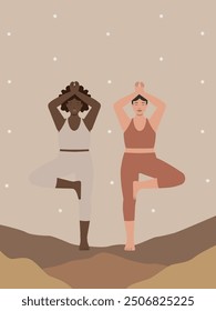 Brown and White body positive woman doing yoga poster  