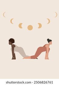 Brown and White body positive woman doing yoga and linar phase poster