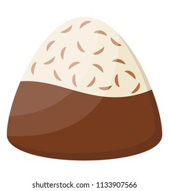 
Brown and white candy icon showing chocolate and coconut flavored candy 
