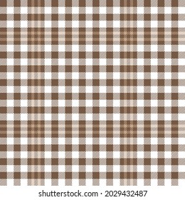 Brown and white checkered plaid. Scottish pattern fabric swatch.