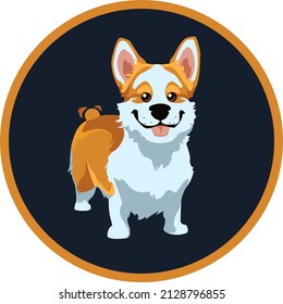 Brown and white Corgi symbol in a coin