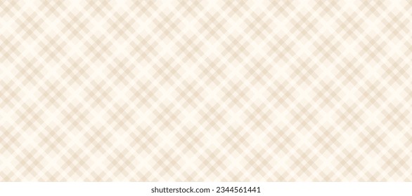 Brown and white diagonal gingham seamless pattern. Light beige vichy background texture. Checkered tweed plaid repeating wallpaper. Natural nude fabric and textile swatch design. Vector backdrop 