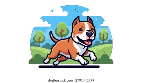 A brown and white dog is running
