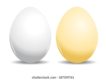 Brown and white eggs on white background