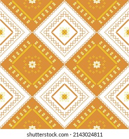 brown and white ethnic pattern with geometric seamless square in for fabric pattern