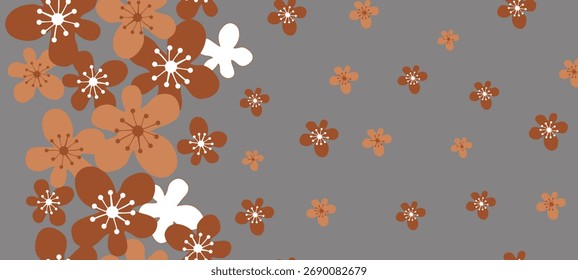 Brown and White Floral Pattern on Gray Background