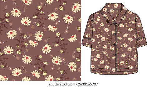 a brown and white floral print pajama top and a shirt