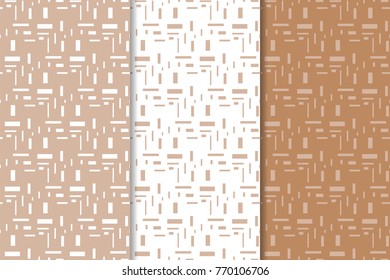 Brown and white geometric ornaments. Set of seamless patterns for web, textile and wallpapers