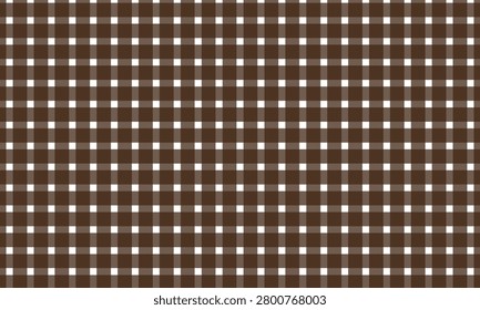 Brown and white gingham seamless pattern featuring a classic checkered fabric design.