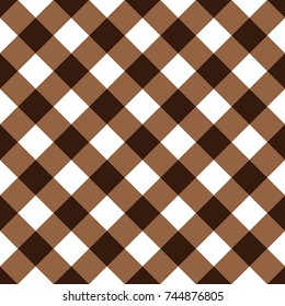 Brown and White Gingham Tablecloth Seamless Diagonal Pattern