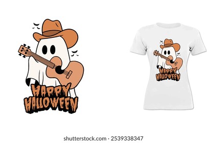 Brown and White Illustrative Happy Halloween T-Shirt, Happy Halloween T-shirt Design for men, women, and kids