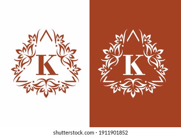 Brown white of K initial letter in vintage fame design
