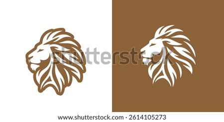 Brown and white Lion head vector illustration with symmetrical design, for your logo template
