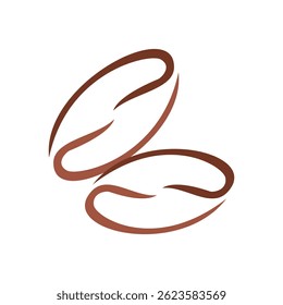 A brown and white logo of two coffee beans, The logo is a simple design of two coffee beans with a curved line between them.