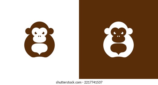 Brown and White Monkey Chimpanzee Isolated Flat Minimalist Logo Icon