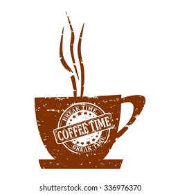 Brown with white mug stamped with an inscription - coffee time, break time - vector