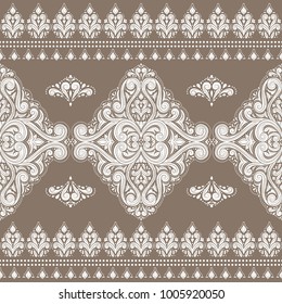 Brown and white ornamental seamless pattern. Vintage, paisley elements. Ornament. Traditional, Ethnic, Turkish, Indian motifs. Great for fabric and textile, wallpaper, packaging or any desired idea