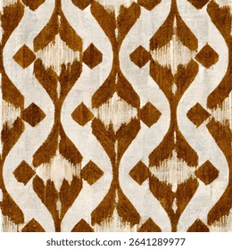 Brown and white patterned fabric with an intricate geometric design, grunge lines ikat pattern, striped seamless pattern, Vector illustration background for print the paper.