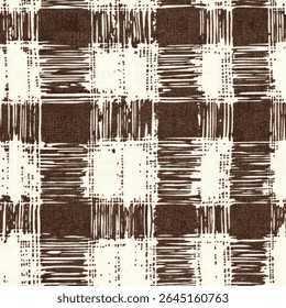 Brown and white plaid, patterned paper with ink pen strokes. on linen fabric print pattern, cotton, silk, vector illustration, doodle summer, kids and baby designs for print fabric.