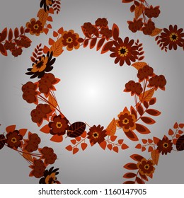 Brown, white and red colors vector seamless pattern with many flowers.