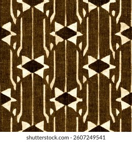 Brown and white rug with an array of geometric shapes, grunge lines ikat pattern, striped seamless pattern, Vector illustration background for print the paper.