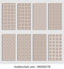 Brown and white seamless vertical patterns borders set, repeating line texture. Seamless geometric patterns collection for background, banner, card or invitation. Tribal ethnic outline ornament