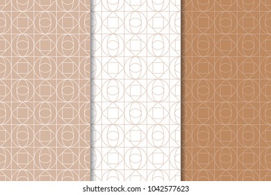 Brown and white set of geometric seamless patterns for web, textile and wallpapers