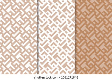 Brown and white set of geometric seamless patterns for web, textile and wallpapers
