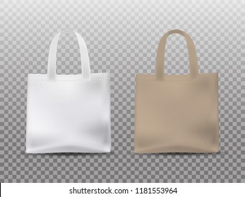 Brown and white shopping bags a realistic model of the corporate identity.
Fabric Tote Bag. Vector illustration.