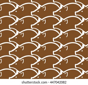 Brown and white simple seamless pattern with funny pigs in vector