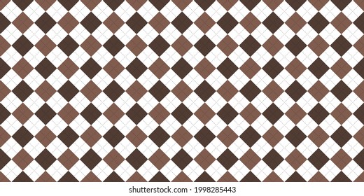 Brown and white squares with thin black dotted line. Seamless pattern 