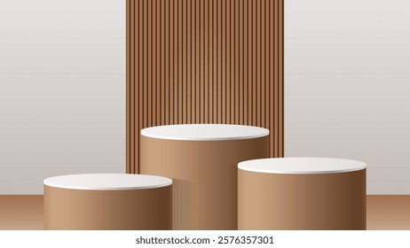 Brown and white Stage Pedestal Podium with Trapezoid Background for Product Mockups, Background, Banners, and Displays. Vector.