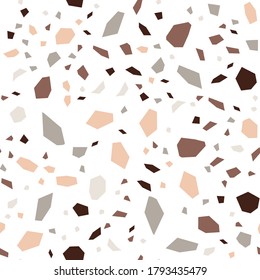 Brown and White Terrazzo Tile Vector Seamless Pattern. Concrete Terrazzo Wall Wallpaper. and Red Ceramic Card.