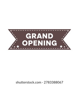 A brown and white vector illustration of a grand opening ribbon banner with text, isolated on a white background.