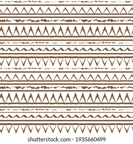 Brown white vector monochrome 
winter abstract geometric seamless pattern. Illustration contains lines, dots, triangles. Horizontal print stripes for textiles