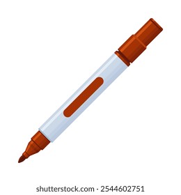 Brown whiteboard permanent marker pen with cap off. School supplies, stationery, drawing, writing tool concept. Flat vector illustration isolated on a white background with copy space