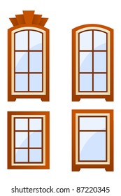 Brown windows isolated on a white background. Vector illustration.