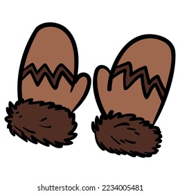 guantes de invierno marrones con piel. aislado en blanco. gráfico vectorial.