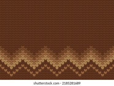 Brown winter knitted vector background, seamless pattern sweater. Zigzag ornament knitwear design, ugly sweater textured backdrop. Chhristmas decorative woven textile cloth