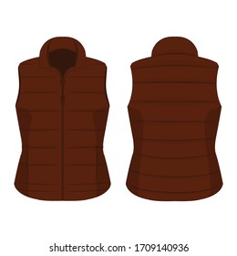 Brown winter zipped vest isolated vector on the white background	
