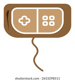 Ícone do controlador de jogos portátil Brown wired simbolizando jogos clássicos, interação com o jogador e entretenimento do console. Ideal para temas de jogos retrô e designs de interface de usuário.