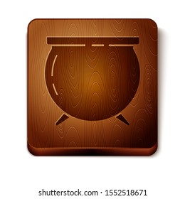 Brown Witch cauldron icon isolated on white background. Happy Saint Patricks day. Wooden square button. Vector Illustration