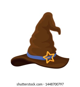 Brown wizard hat. Vector illustration on white background.