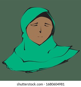Brown woman in green hijab vector illustration