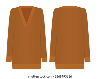 Brown woman v neck jumper. vector