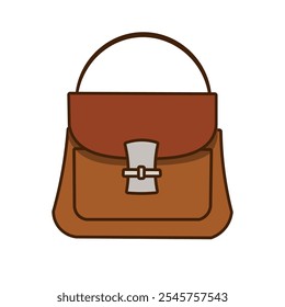 Brown women bag vector art, brown handbag icon, female fashion bag flat illustration, front view, isolated on white background