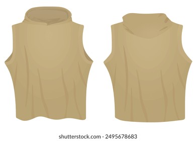 Brown  women hooded crop top. vector illustration